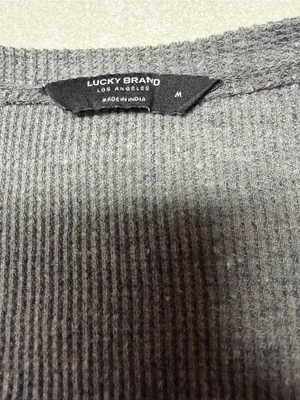 Lucky Brand Gray Ribbed Scoop Neck Henley Long Sleeve Top thumbnail 7