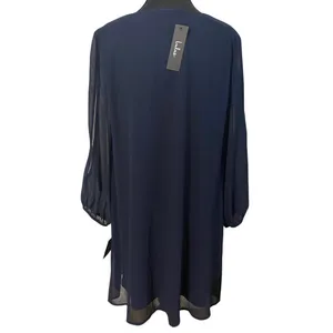 NWT Lulus Classic Holiday Party Dress Flowy Chiffon Navy Cocktail‎ Large thumbnail 2