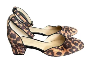 Cabi Kiki Faux‎ Hair Leopard Cheetah Ankle Strap Kitten Block Heels Size 8 thumbnail 1