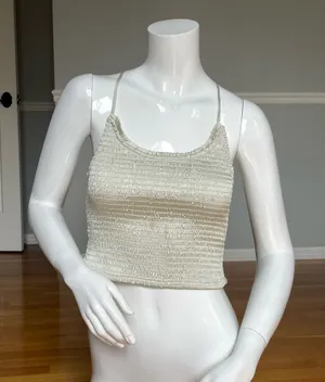 Free People Smocked Sage Green Crop Cami Top S Boho Stretch Strappy Back thumbnail 1