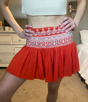 Anthropologie Orange Embroidered skort thumbnail 2