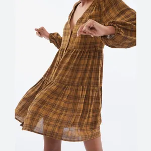 NWT Urban Outfitters Plaid Long Sleeve Babydoll Dress Small thumbnail 3