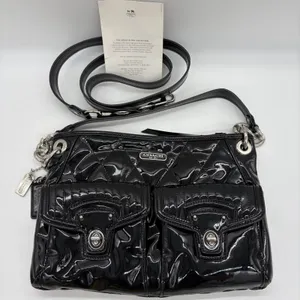 Vtg Y2K Coach Poppy Purse Liquid Gloss Turn Lock Black Quilted Pink Lining 18678 thumbnail 1