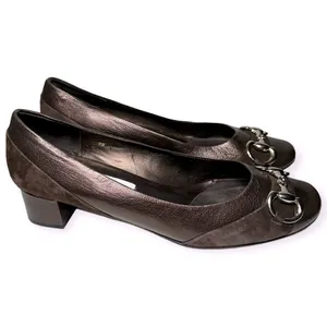 Jildor Women's Size 9 Brown Bronze Leather Suede Gold Horsebit Block Heels thumbnail 7