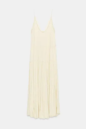Zara Butter Pale Yellow Spaghetti-Strap Maxi Dress Bohemian Flowy Summer thumbnail 8