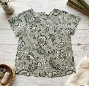 Loft Outlet Sage Green Floral Paisley‎ Ladder Lace Keyhole Back Blouse Large thumbnail 1