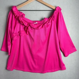 Cato Women’s Pink Ruffle Trim Off the Shoulder 3/4 Sleeve Ribbed Blouse size XL thumbnail 1