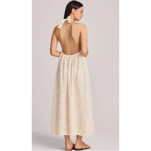 Vitamin A Off White Halter Top Maxi Cover Up Eyelet Swim Dress Womens Medium thumbnail 2