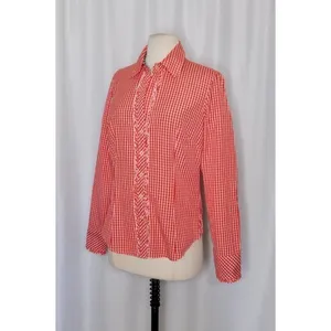 LILLY PULITZER Red White Blue Gingham Plaid Ruffled Buttondown Top Blouse Size 6 thumbnail 4