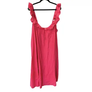 H&M NWT Hot Pink Flounce Trim Ruffle Strap Cotton Lightweight Midi Dress Size L thumbnail 3