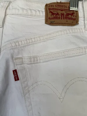 Levi's 501 White Denim High Rise Cuffed Jean Shorts 26 thumbnail 4