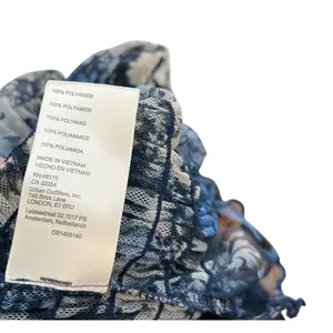 Free People Hello There Top‎ Blouse Smocked Flare Sleeve Mesh Floral Blue Large thumbnail 12