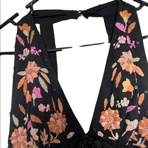 Florabella black halter tunic with flower embroidery size small thumbnail 3