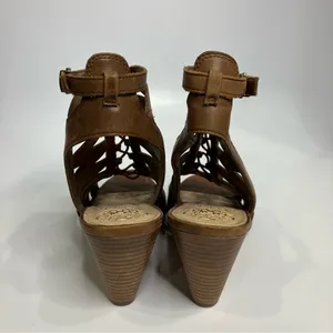 Vince Camuto Elettra‎ peep toe cone heels brown leather women’s size 10 thumbnail 6