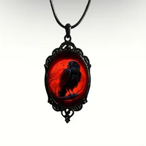 Red Moon Eagle Cameo Necklace Gothic Style Glass Pendent Choker Mystic Witch Jew thumbnail 11