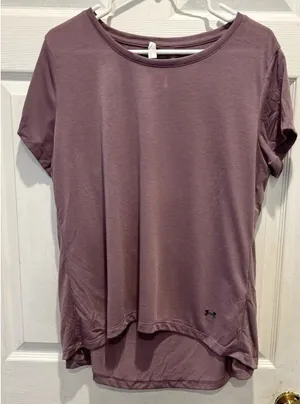 Under Armour HeatGear Women‎ Large Mauve Open Back Short Sleeve Training T-Shirt thumbnail 1