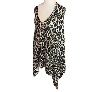 Chico’s Leopard Print Poncho Sweater | Button Front Asymmetrical Top thumbnail 2
