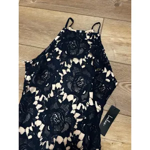 Lulus Love Poem Navy Blue Lace Halter Dress Nude Lining JMD6353 Womens XS NEW thumbnail 2