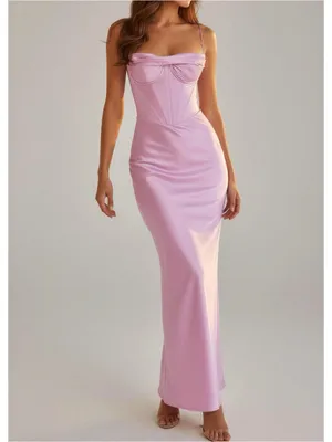 HOUSE OF CB Charmaine Corset Satin Maxi Dress, Pink, Small thumbnail 2