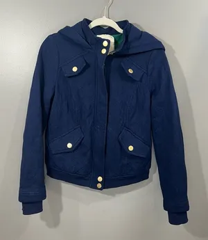 Allihop Quilted Bomber Jacket Women Size Medium Navy Blue Great Hooded Cotton thumbnail 1