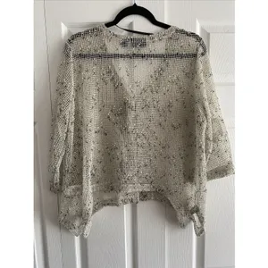 Nina Leonard Open Knit Mesh Cardigan Womens Size XL‎ Cream Boho Festival Minimal thumbnail 8