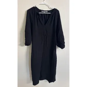 Ocean+Main Los Angeles Black Cotton Double Gauze High Low Midi Dress M/L Pockets thumbnail 2