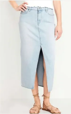 Old Navy Women's Maria Mid Rise Column Front Slit Denim Midi Skirt Size‎ 8 thumbnail 1