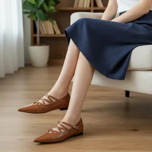 Women’s Pointed Toe Mary Jane Flats Brown Patent Crisscross Strappy Size 41 thumbnail 1