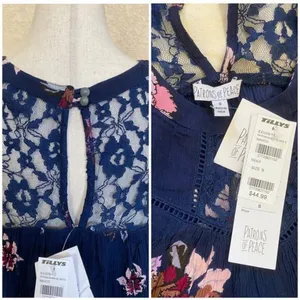 Patrons of Peace Navy Floral Lace Inset Sleeveless Boho Mini Dress NWT‎ Size S thumbnail 7