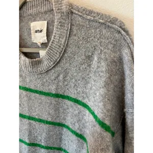 Aerie Womens Grey Green Striped Crewneck Sweater Relaxed Fit Pullover Size M thumbnail 5