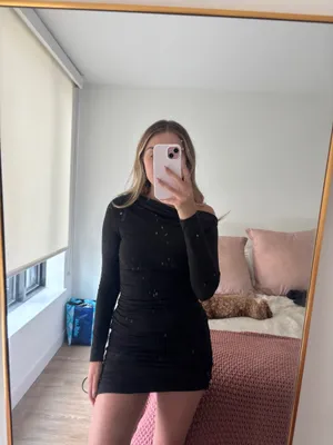 Black off the shoulder mini dress thumbnail 2