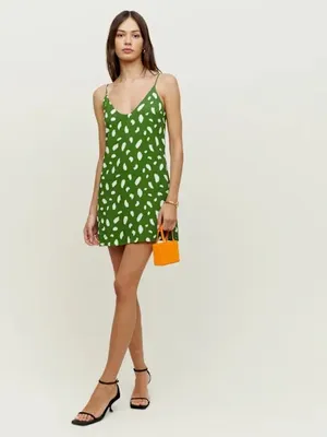 Reformation Ventura Mini Slip Dress Green White Abstract Spot Print Small thumbnail 5