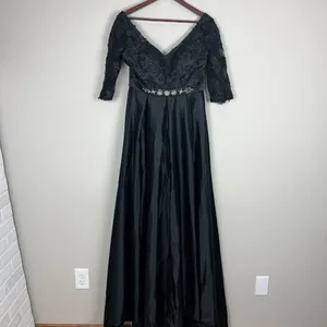 Formal Gown‎ Dress 10 Black Floral Applique Beaded A-Line Evening Whimsigoth thumbnail 2