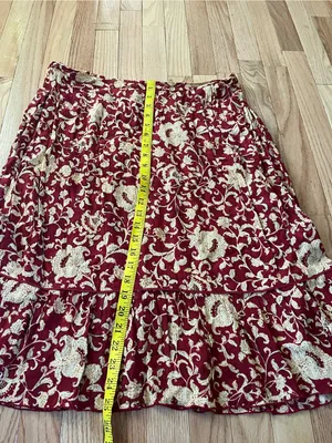 Vintage Red and Gold Floral Midi Skirt 1X Boho Cottagecore Romantic Prairie thumbnail 5