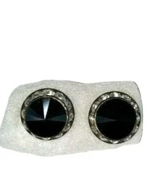 Vintage Black Faceted Stud Earrings With Rhinestone Halo A300 thumbnail 3