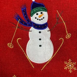 Crystal Kobe Christmas Sweater Snowman Skiing Button Cardigan Holiday Medium thumbnail 2