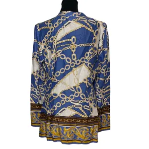 Embellished Blue Gold Chain Print V-Neck Cotton Tunic Top Large Charter Club thumbnail 3