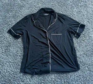 Victoria's Secret Black Short-Sleeve Button-Down Shirt with White Piping thumbnail 1
