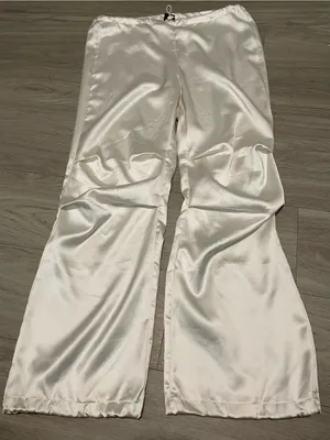Satin Boot-Flare Pants in Ivory thumbnail 1