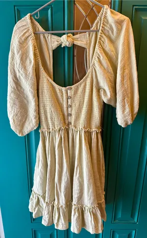 Free People Summer Picnic Mini Dress Smocked Babydoll Puff Sleeve Cottagecore XS thumbnail 1