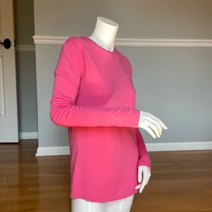 Nike Women’s Dri-FIT Long Sleeve Athletic Shirt Pink Crew Neck Size M thumbnail 5