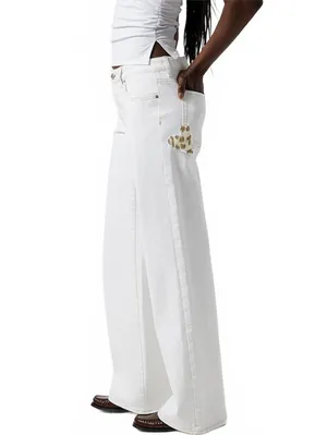 Pacsun Casey Low Rise Baggy Jeans Leopard LA & Heart Patch White NWT Tirza Sz 24 thumbnail 6
