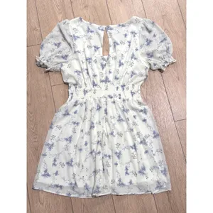 Arula Krissy P Blue Floral White Chiffon Mini Dress Smocked Waist Size A Plus thumbnail 4