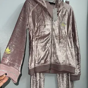 BCBGMAXAZRIA Pink Misted Grape Velour Tracksuit XL thumbnail 3