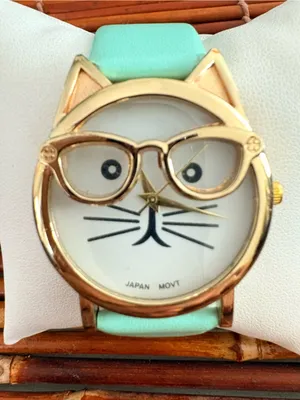 Mint Cat Watch with Gold Accents Needs Battery Green thumbnail 2