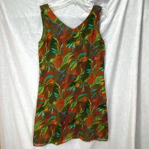 Vintage‎ Y2K Robbie Bee 100% Silk Slip Dress Abstract Olive Multi Lined Artsy M thumbnail 6