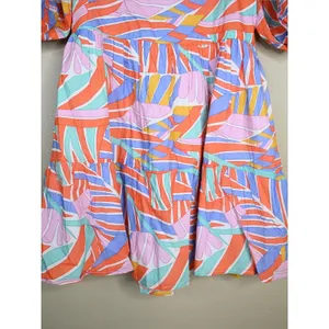 Briton Court Womens XS Colorful Leaf Puff Sleeve Mini Lined Dress thumbnail 5