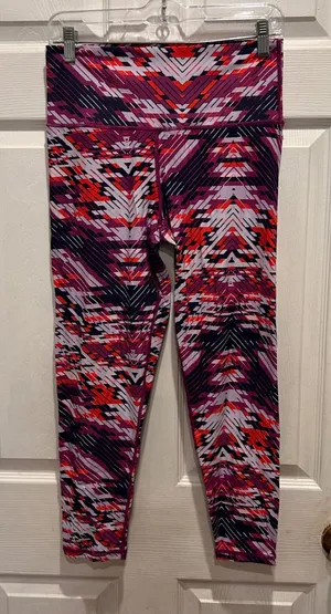 Aerie Chill Play Move High Waisted Geometric Chevron‎ Leggings Purple Red Large thumbnail 1