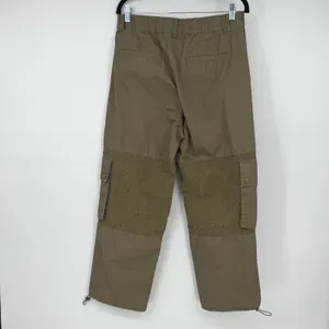 Zara‎ Olive Green Crochet Lace Panel Cargo Pants Utility Wide Leg Womens Size 31 thumbnail 2