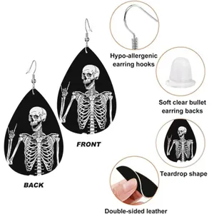 Gothic Skull‎ Faux Leather Teardrop Halloween Earrings Faux Fashion Jewelry thumbnail 6